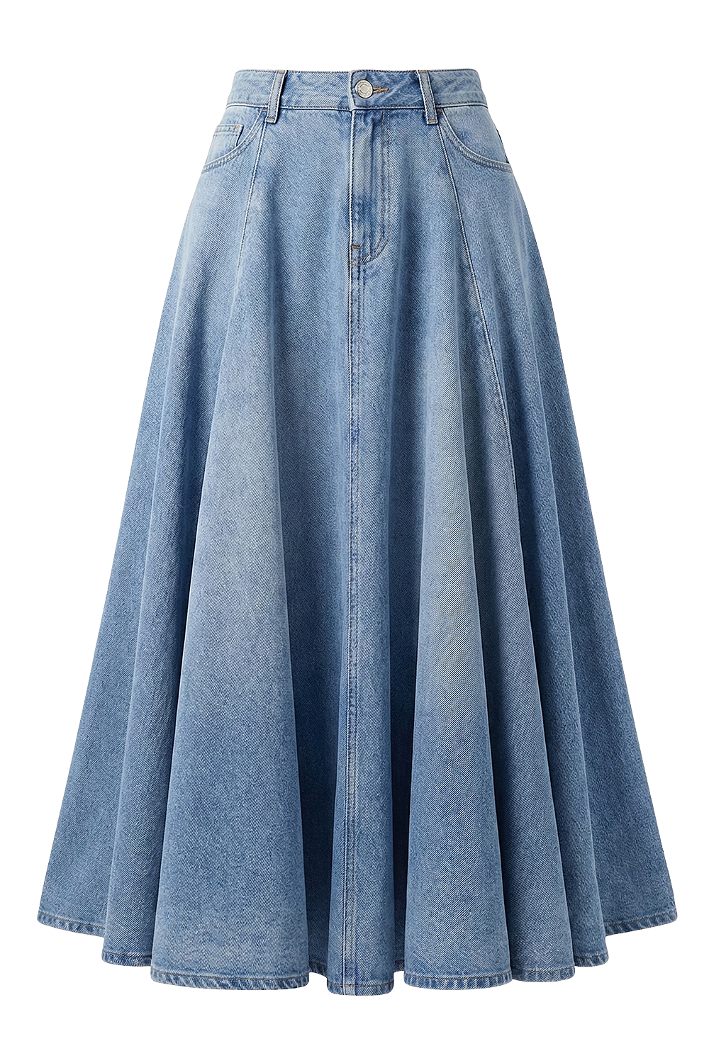 תמונה קידמית של חצאית ג'ינס מקסי