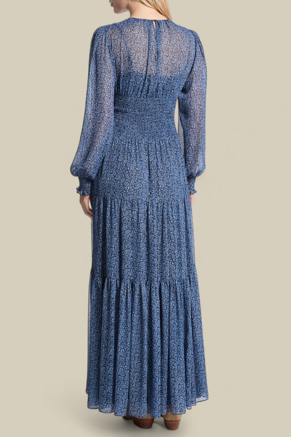 תמונת דוגמן אחורית של שמלת מקסי פרחונית