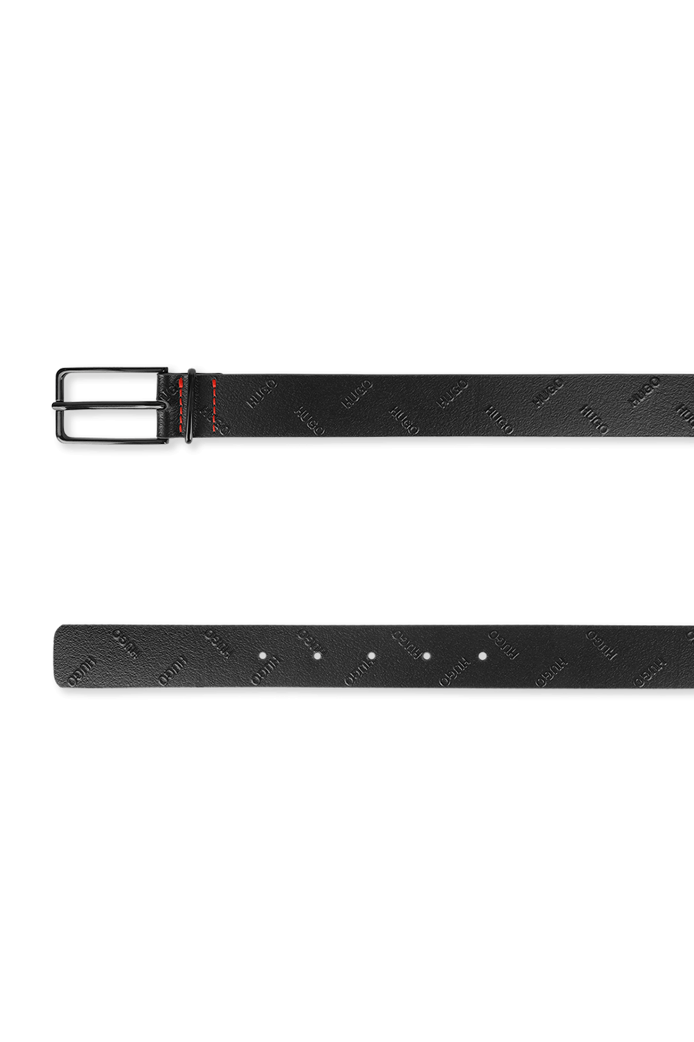 Pin-Buckle Belt in Black Leather With Embossed Logos HUGO