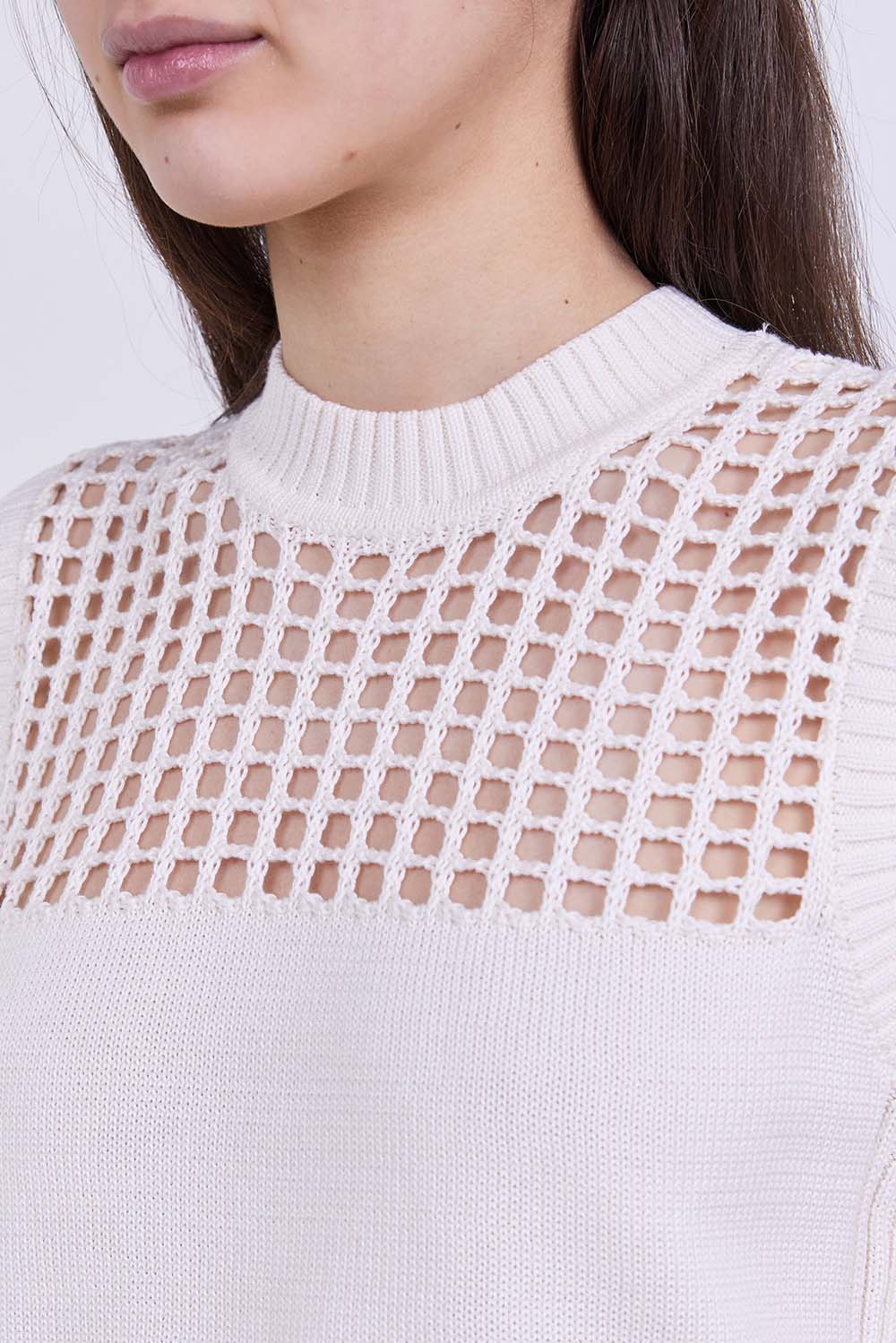 תמונת תקריב דוגמן של גופיית סריג רשת