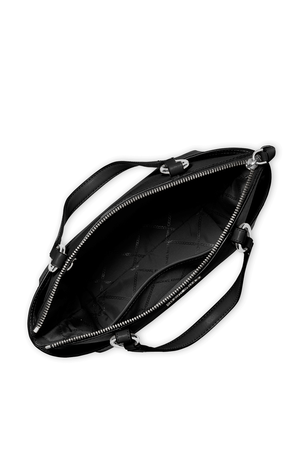 תמונת תקריב של תיק נשיאה נומד שחור מעור עם אלמנטים כסופים