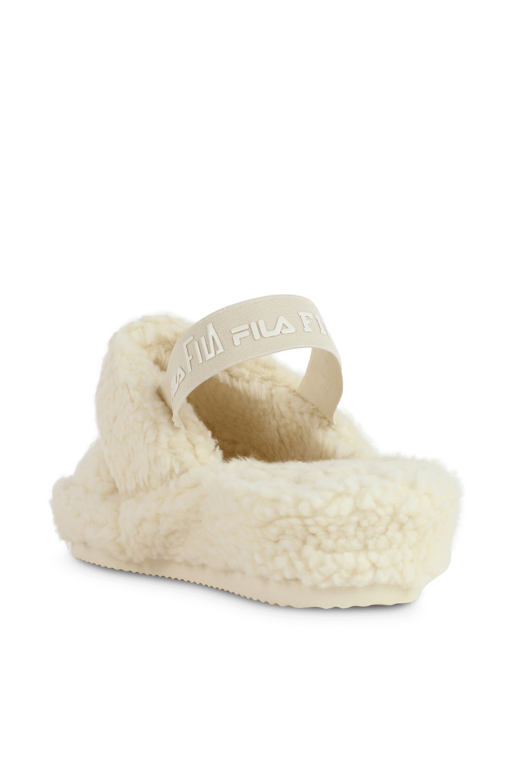 תמונה אחורית של סנדלים דמוי פרווה בגוון לבן