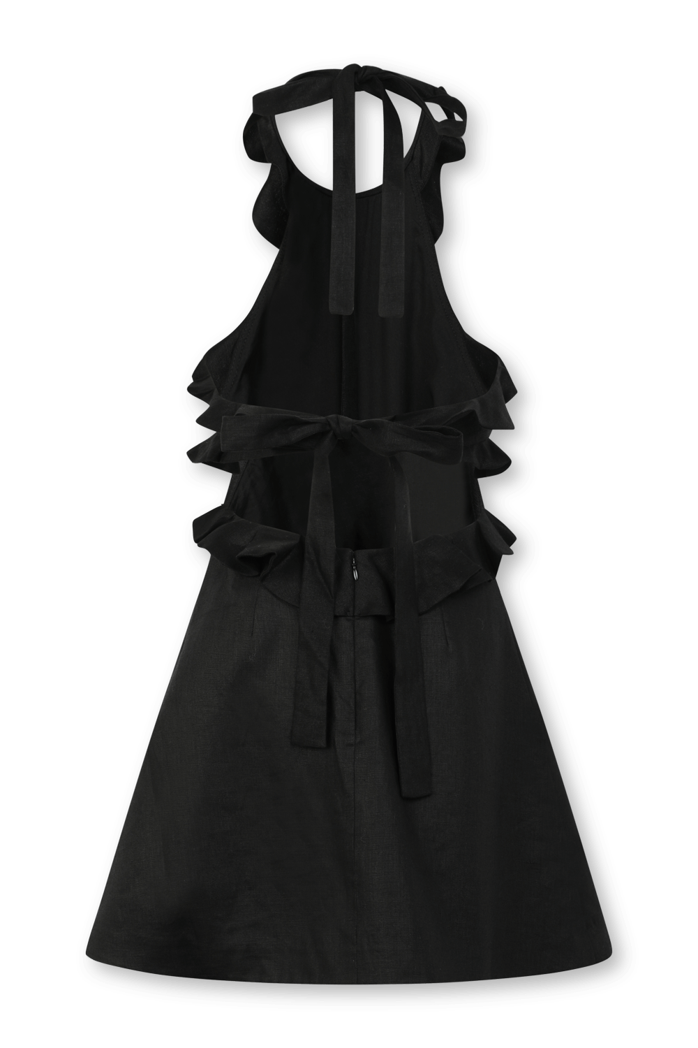 תמונה אחורית של שמלת מיני עם קשירה בגוון שחור