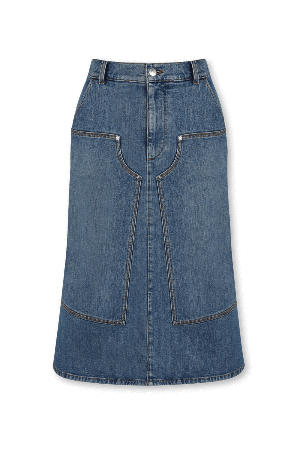 תמונה קידמית של חצאית מידי ג'ינס מתרחבת