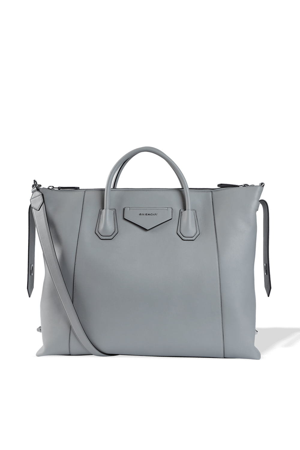 תמונה קידמית של תיק אנטיגונה גדול מעור בצבע אפור