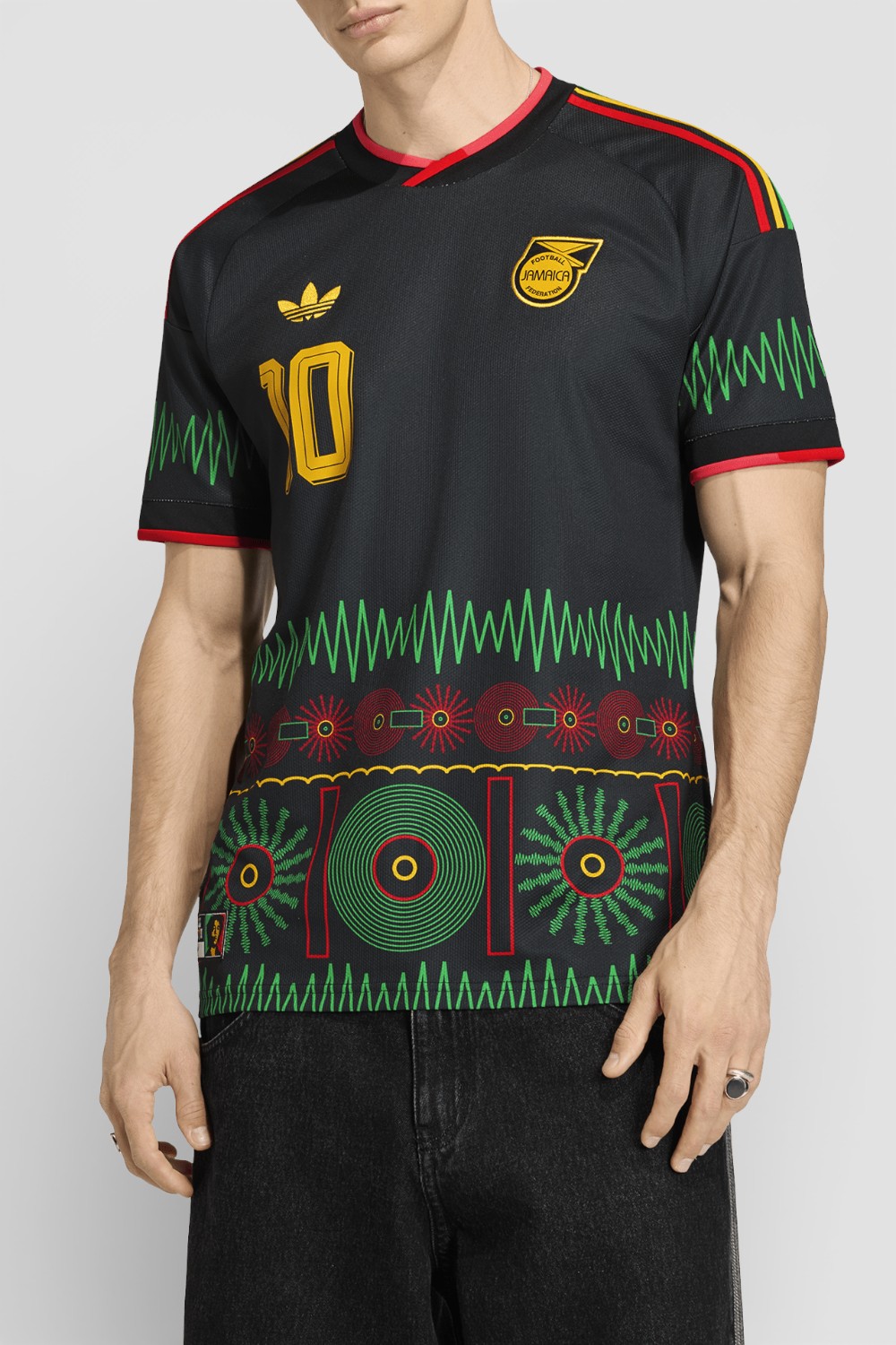 תמונת דוגמן קידמית של חולצת פולו כדורגל בוב מארלי X אדידס