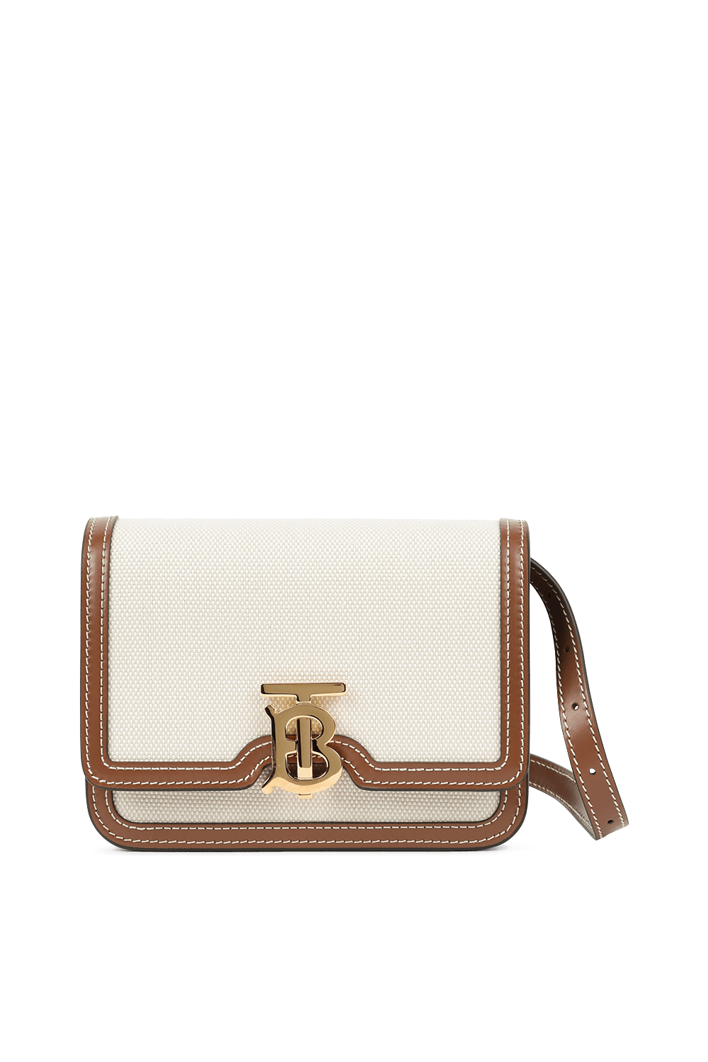 Small Two-Tone Canvas and Leather Bag in Brown BURBERRY