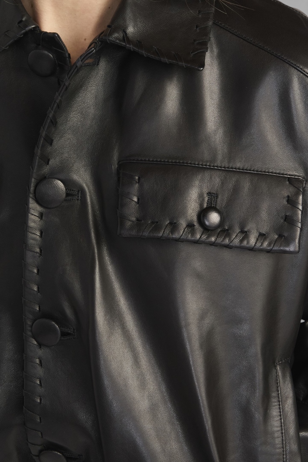 תמונת תקריב דוגמן של ז'קט עור