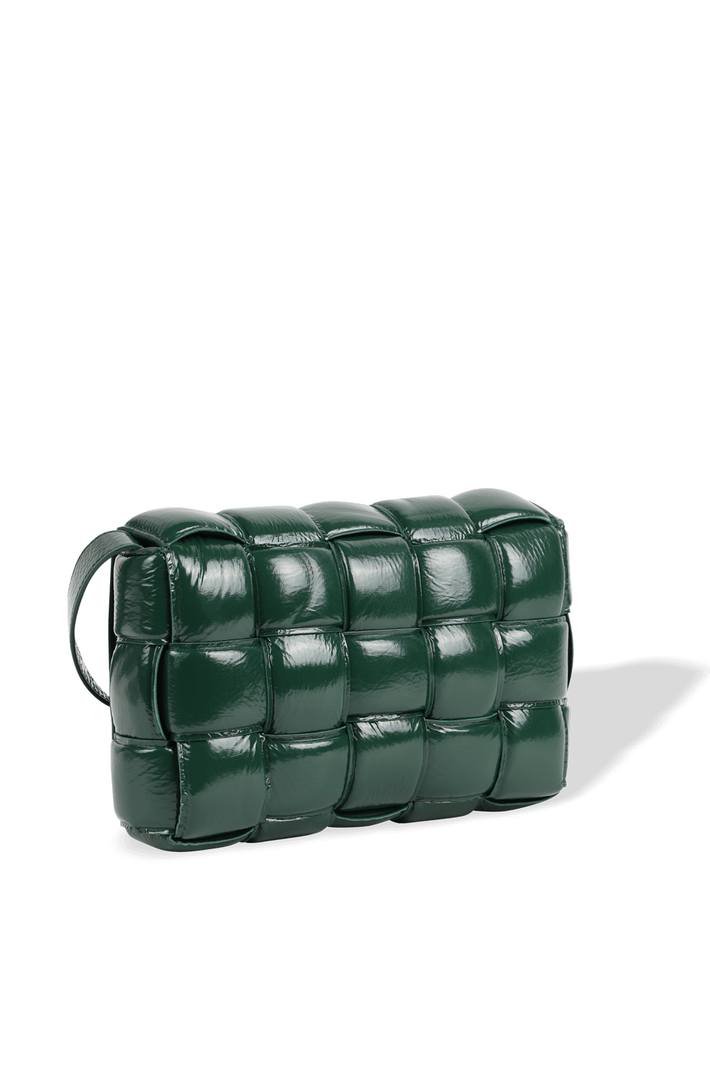 תמונה אחורית של תיק קסטה מרופד בצבע ירוק מבריק
