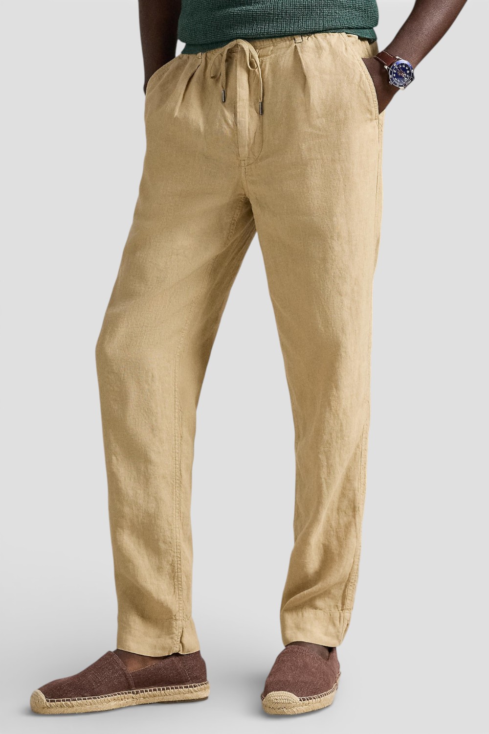 תמונת דוגמן קידמית של מכנסי פשתן ארוכים