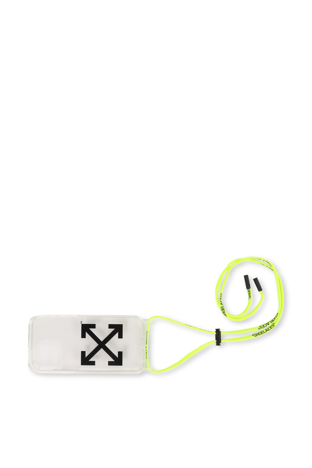 כיסוי לאייפון 12 פרו מקס בגוון שקוף עם רצועת נשיאה צהובה OFF WHITE