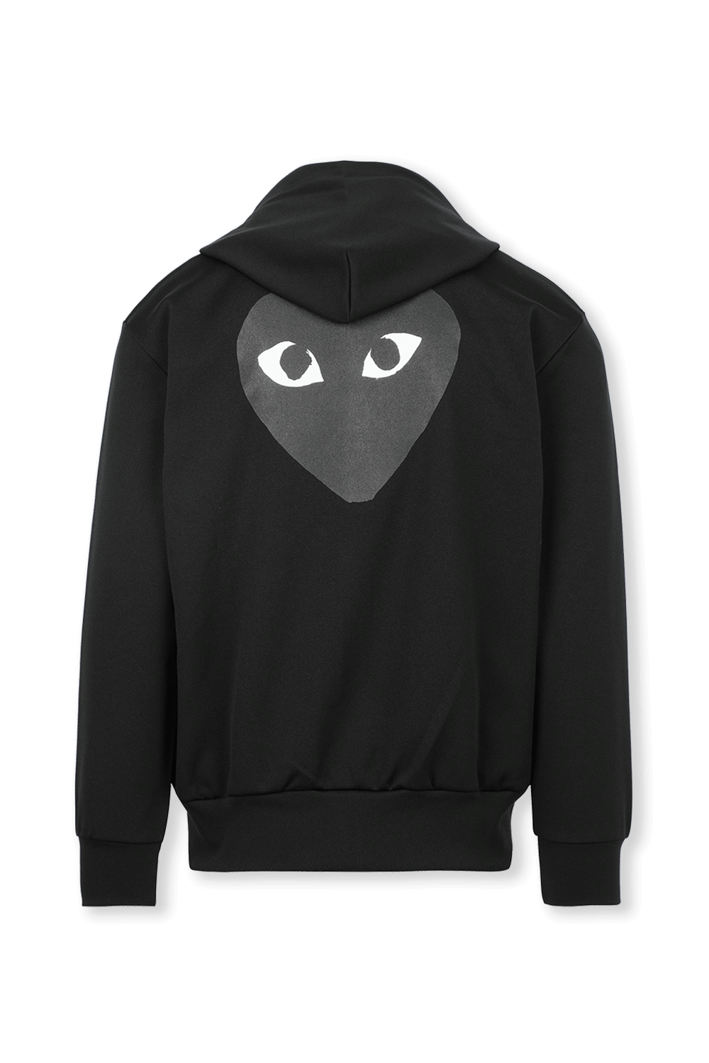 תמונה אחורית של סווטשירט שחור מרוכסן עם דוגמת לבבות