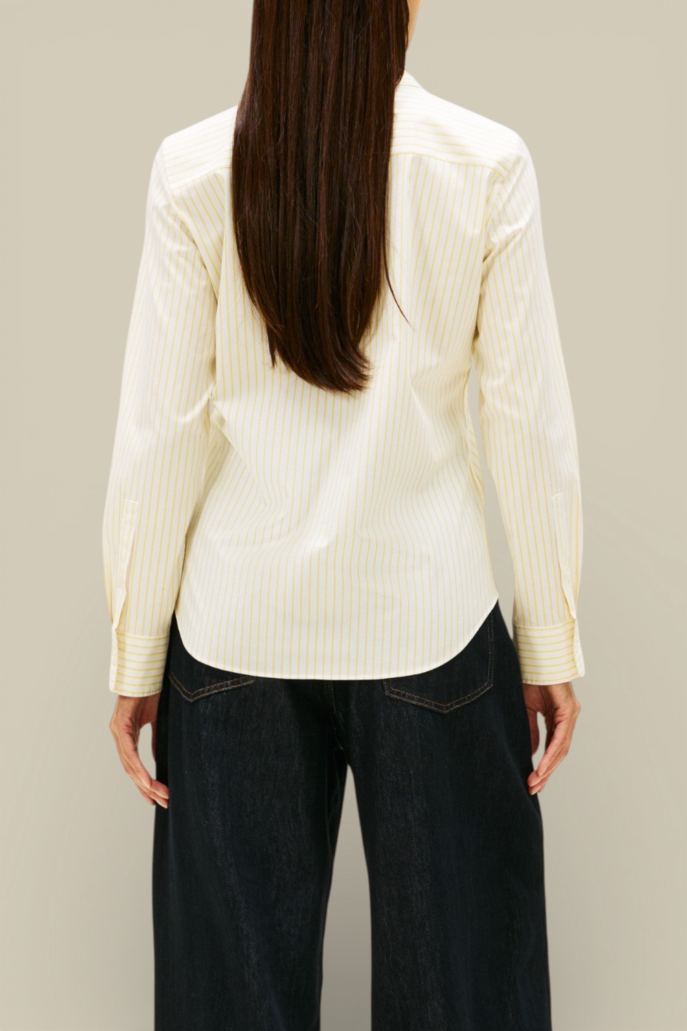 תמונת דוגמן אחורית של חולצה מכופתרת פסים