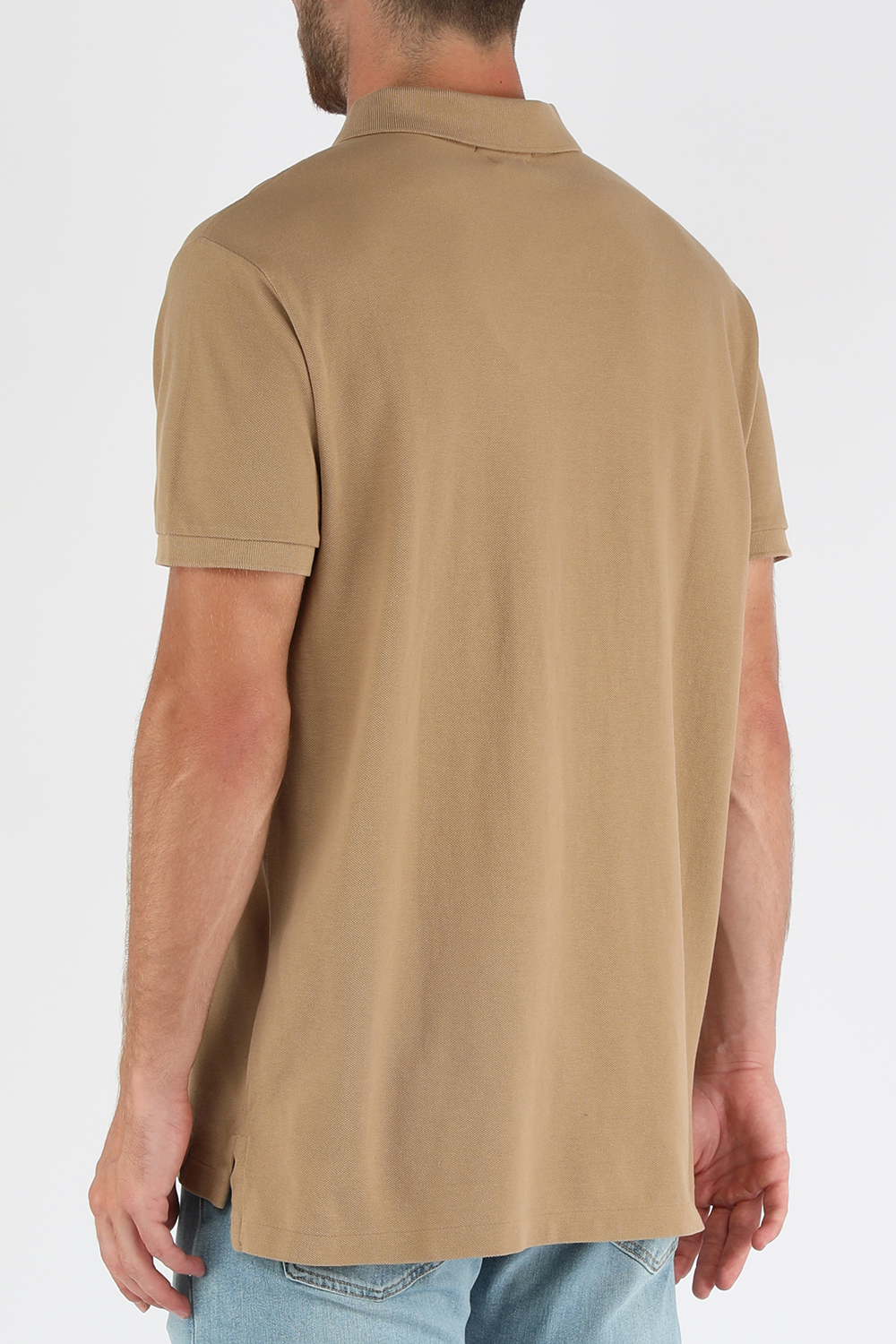 תמונת דוגמן אחורית של Short Sleeve Knit Polo Shirt in Brown