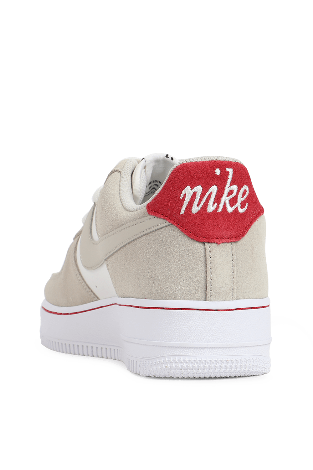 תמונה אחורית של נעלי סניקרס אייר פורס בצבע לבן, בז' ואדום