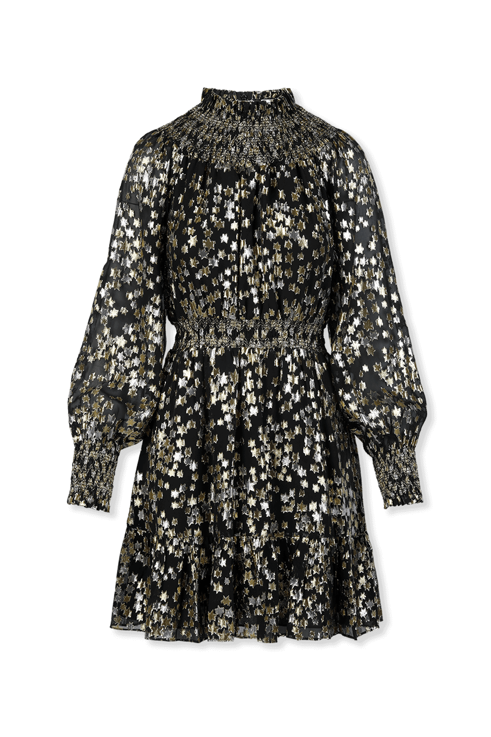 תמונה קידמית של Star Metallic Fil Coupe Silk Blend Mini Dress