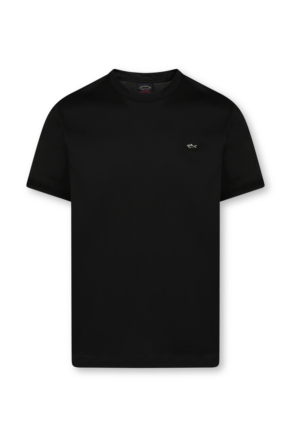 תמונה קידמית של חולצת טי שחורה עם לוגו כריש מוזהב