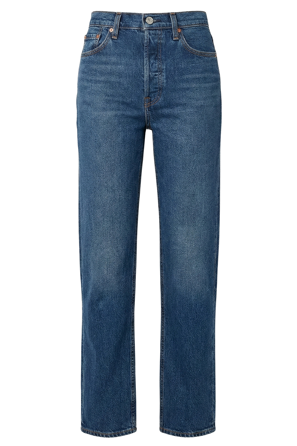 תמונה קידמית של מכנסי ג&rsquo;ינס בגזרה גבוהה