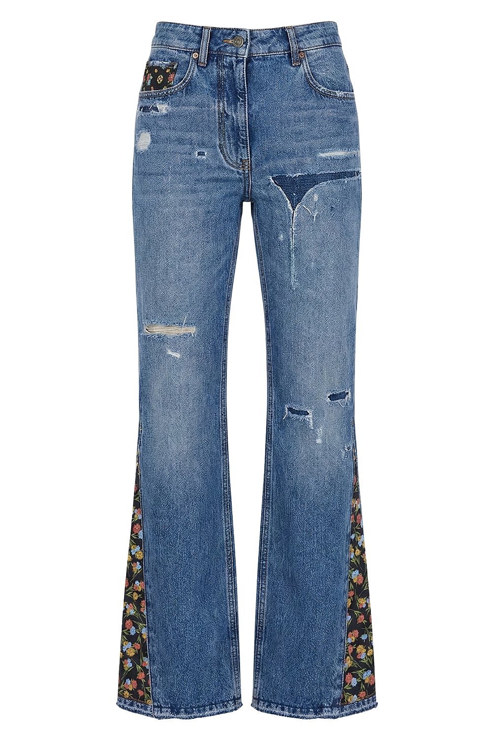 תמונה קידמית של מכנסי ג׳ינס בגזרת פלר