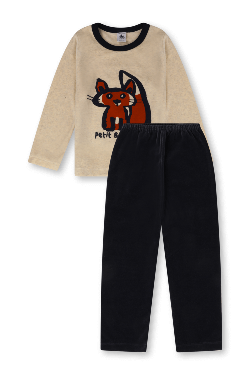 תמונה קידמית של סט פיג'מה ארוך עם הדפס חתול - גילאי 2-5