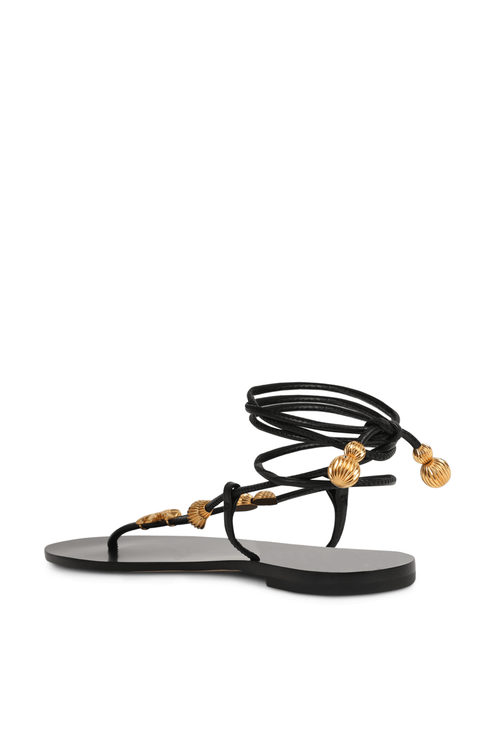 תמונה אחורית של סנדלים שחורים עם רצועת קרסול מתלפפת