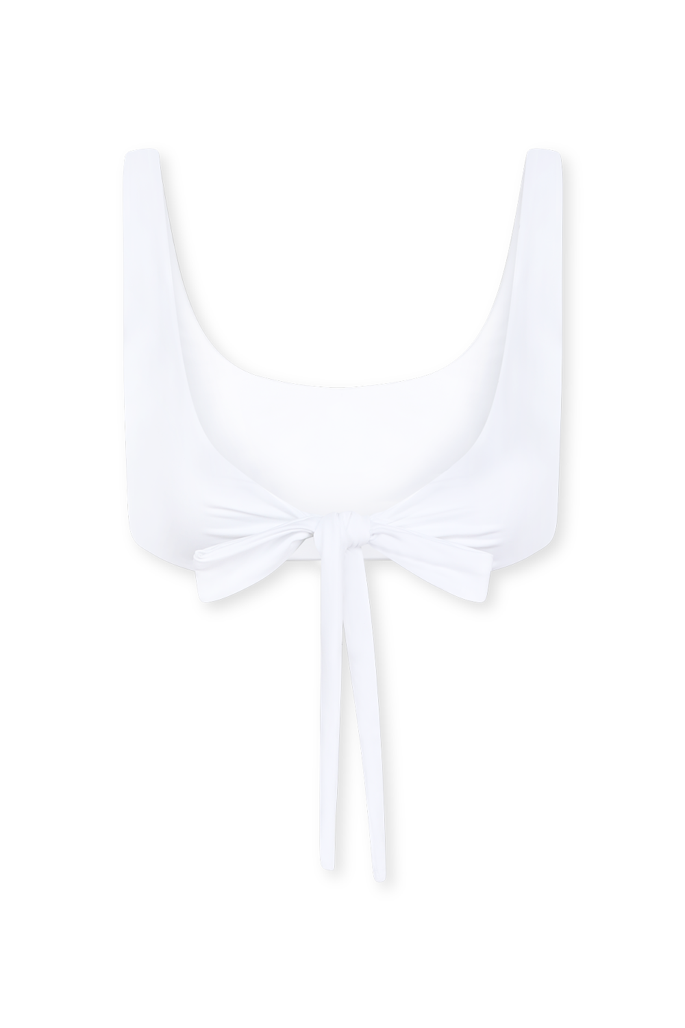 תמונה קידמית של טופ בגד ים לבן עם קשירת פפיון