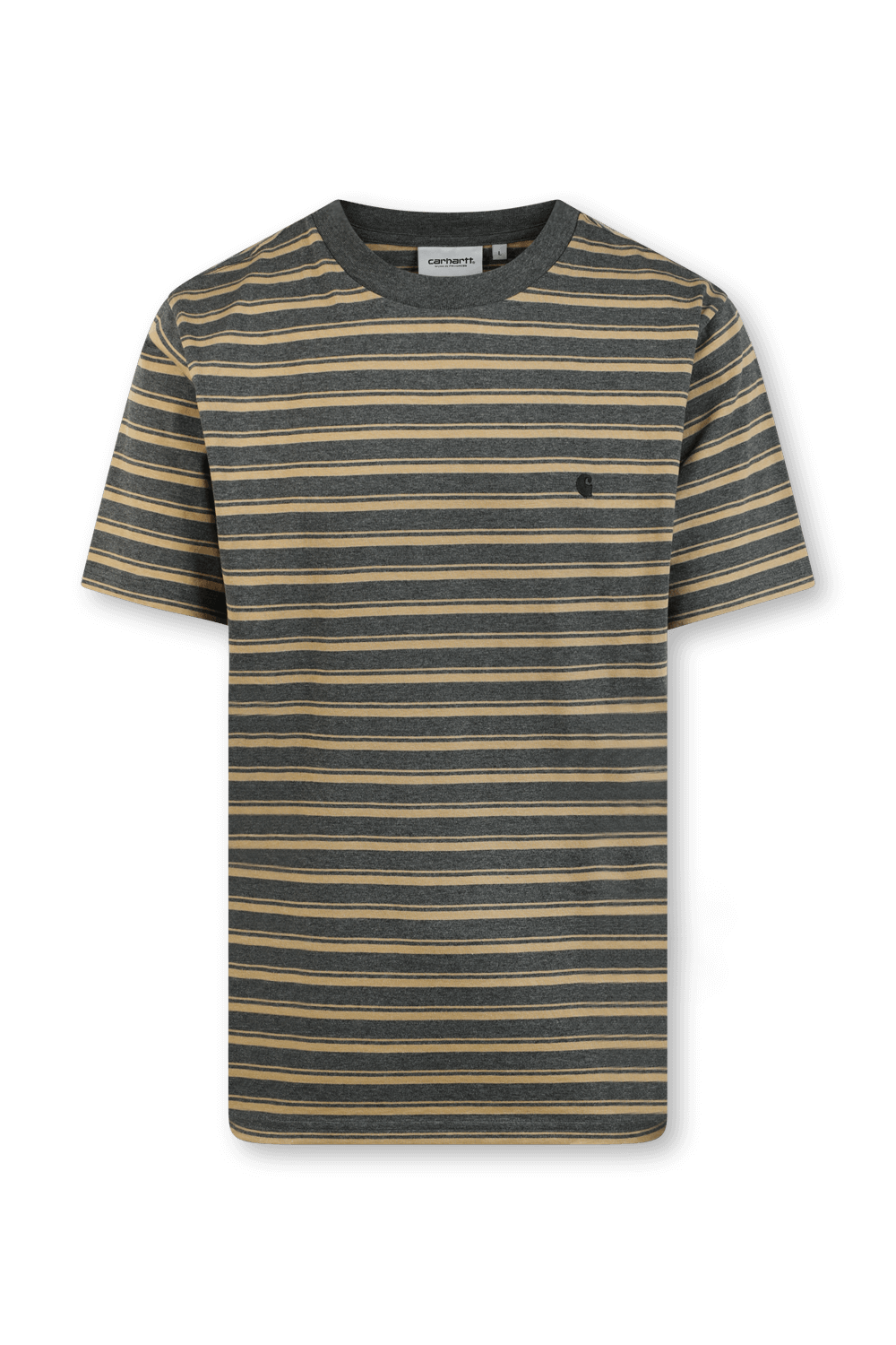 תמונה קידמית של חולצת טי עם פסים בגווני בז' ואפור