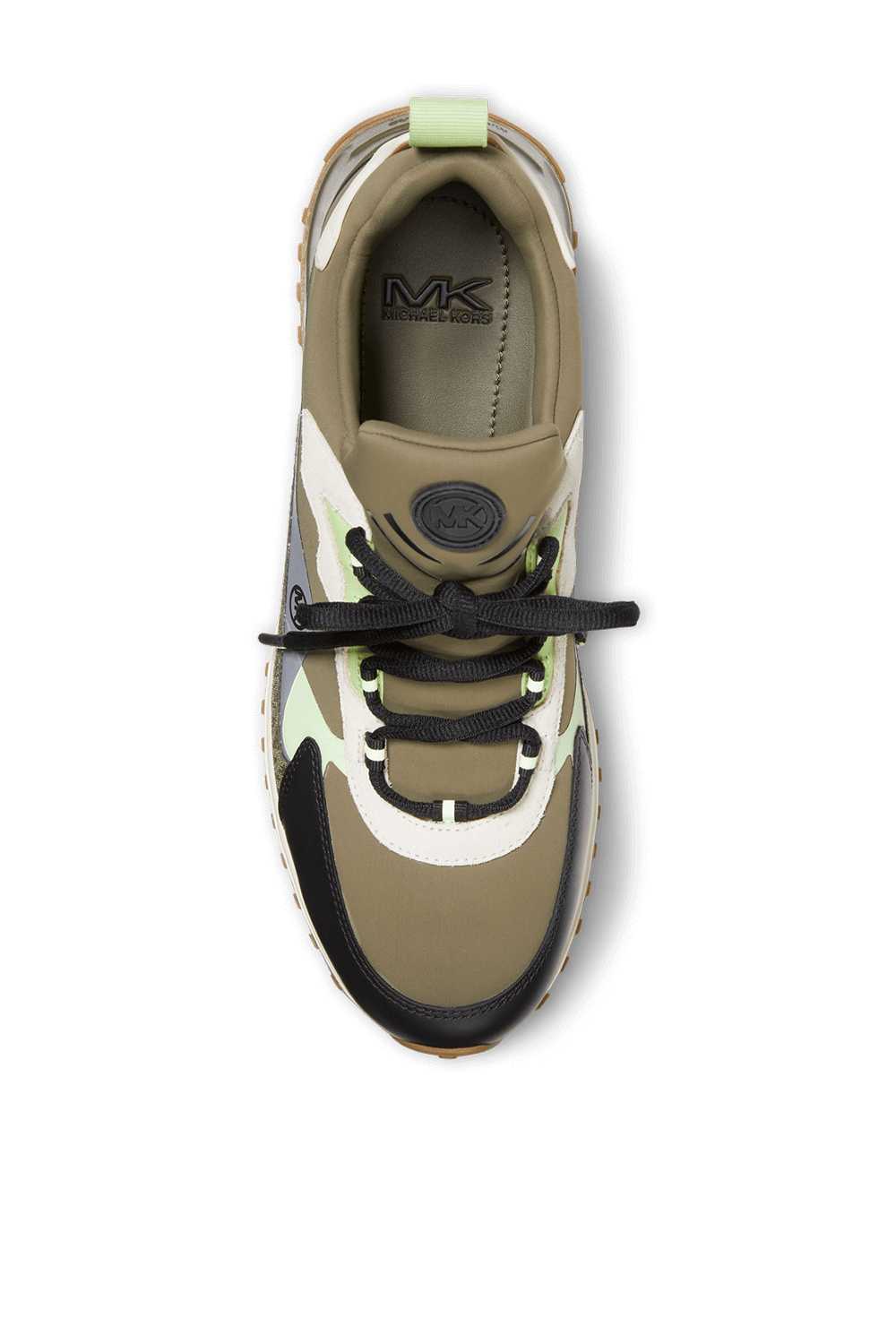 תמונת פנים של נעלי ספורט תיאו בגווני ירוק זית ולבן