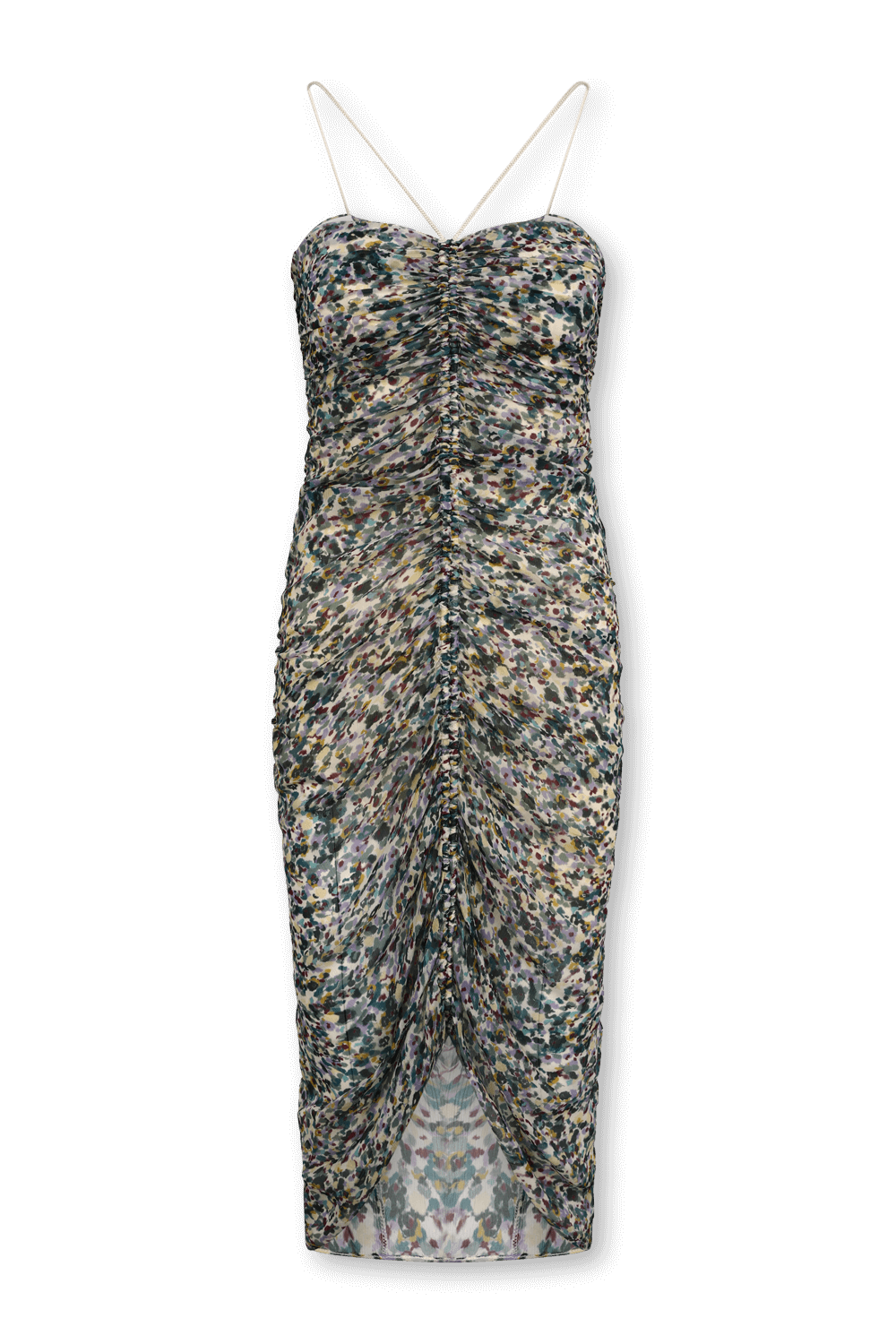 תמונה קידמית של שמלת מידי פרחונית עם רצועות