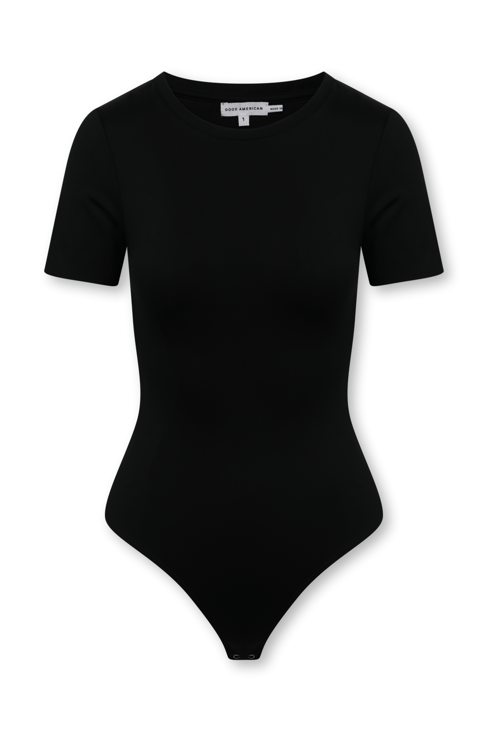 תמונה קידמית של בגד גוף שחור עם שרוולים קצרים