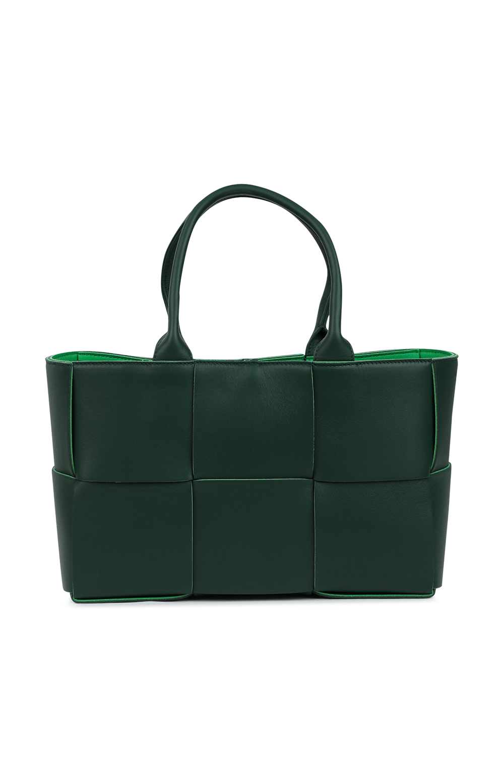 תמונה קידמית של Woven Leather Tote Bag in Green