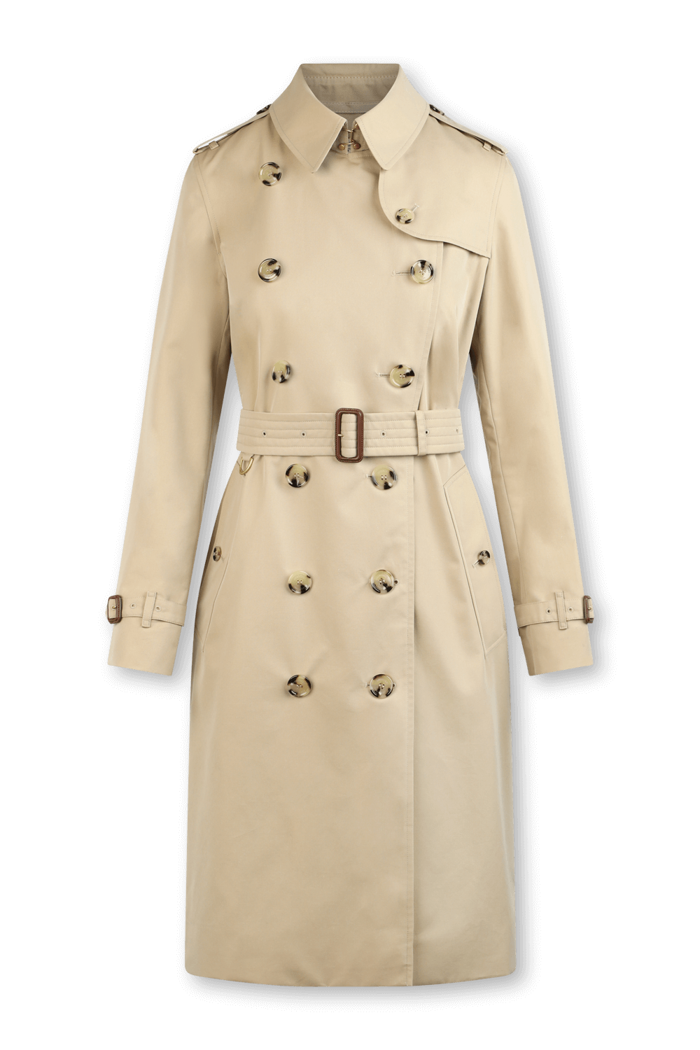 תמונה קידמית של מעיל טרנץ' קנסינגטון בגוון בז׳ עם בטנה משובצת