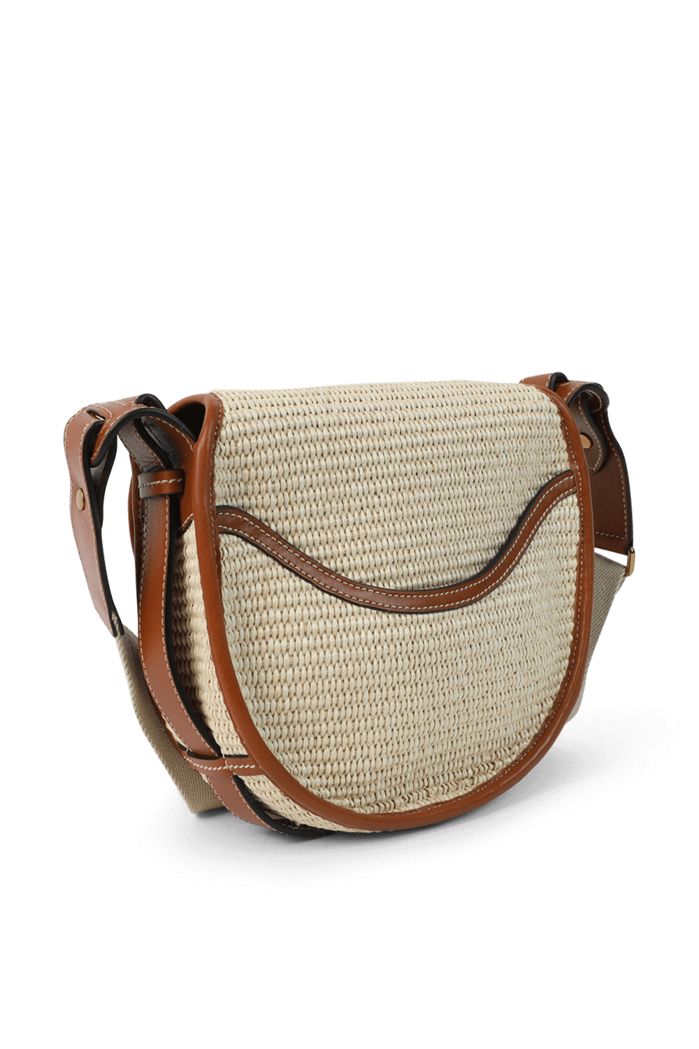 תמונה אחורית של תיק אוכף מרפיה טבעית