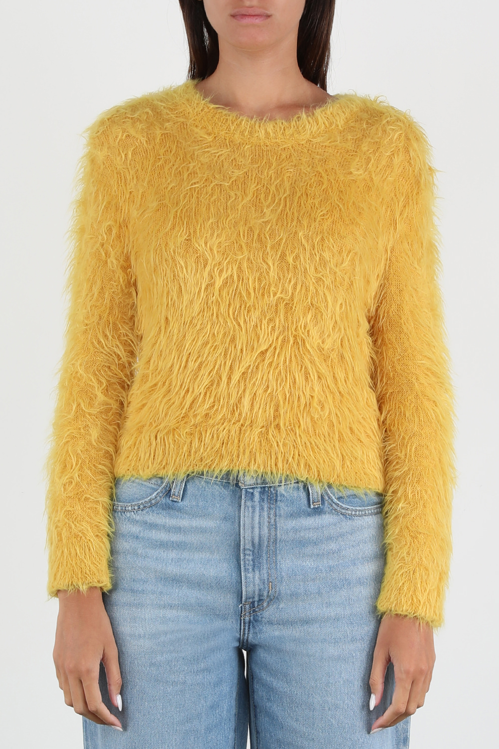 תמונת דוגמן קידמית של סוודר פרווה טבעונית ארוך