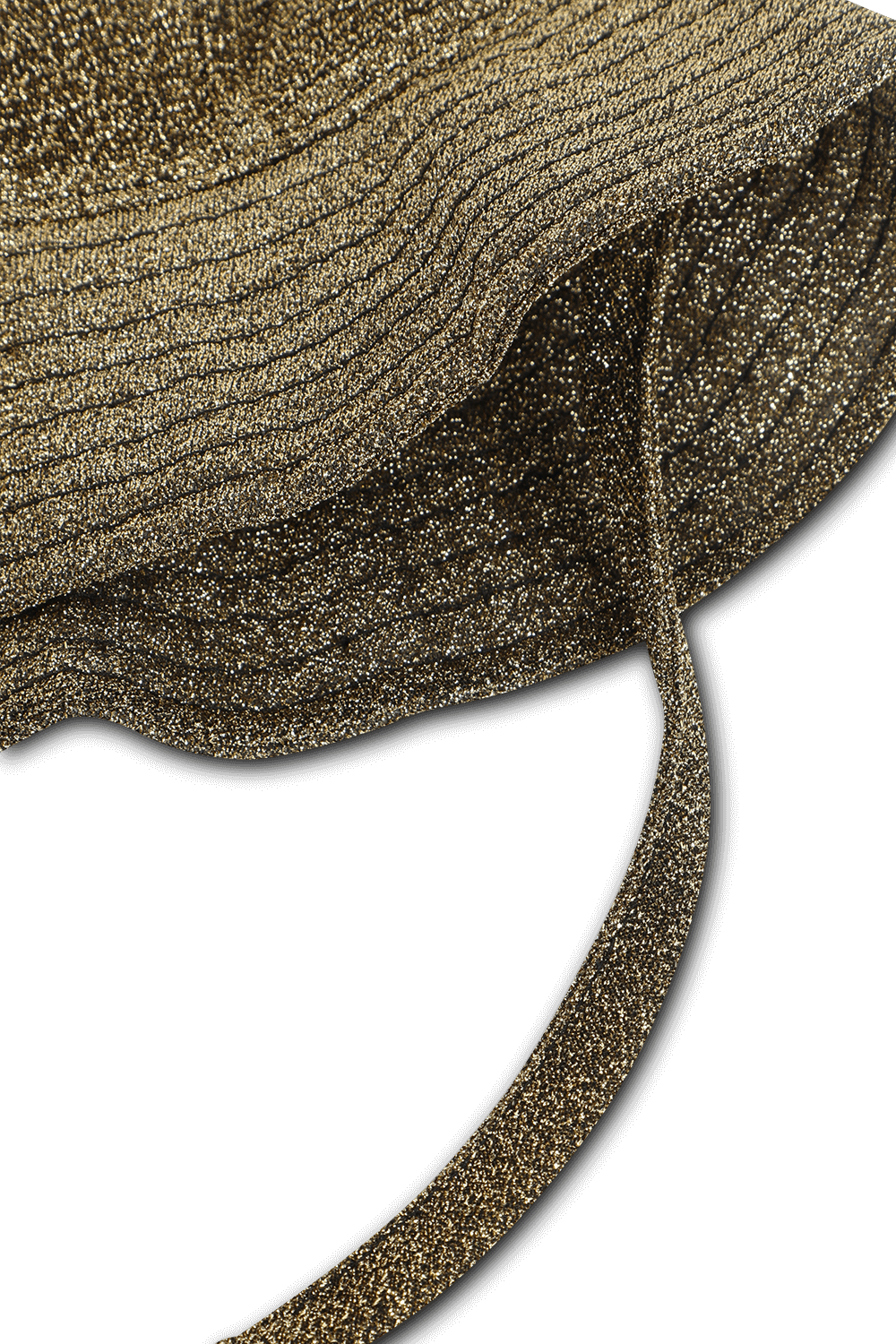 תמונת תקריב של כובע שמש עם שרוכים בגוון חול מנצנץ