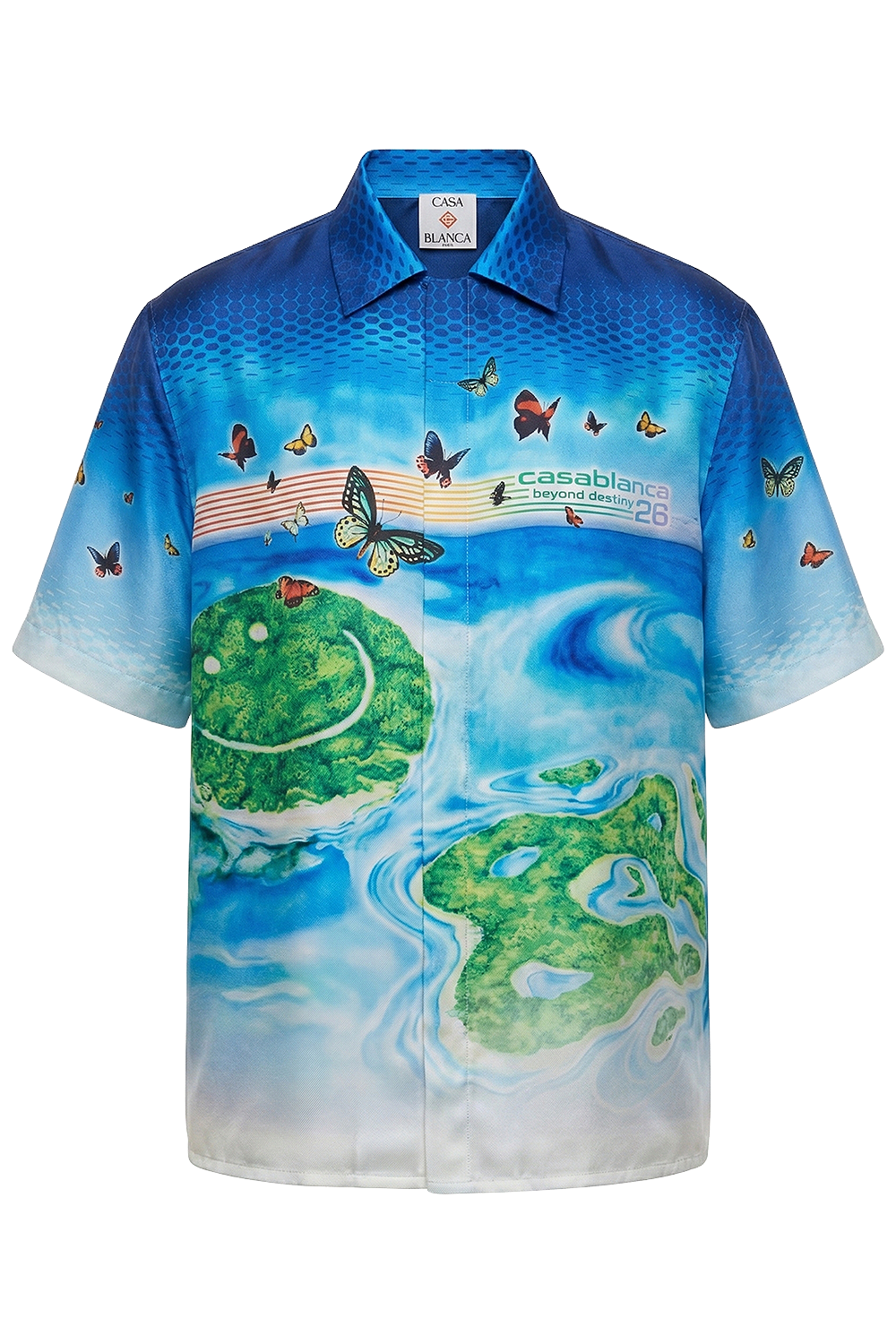 תמונה קידמית של חולצת משי כפתורים קצרה