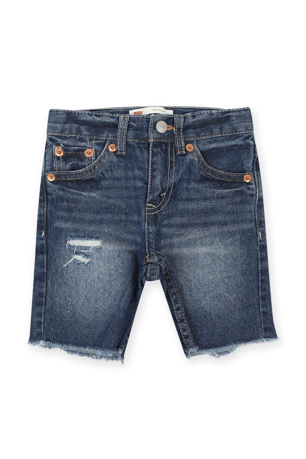 מכנסי ג'ינס קצרים בכחול עם שפשופים וקרעים - גילאי 2-4 LEVI`S KIDS