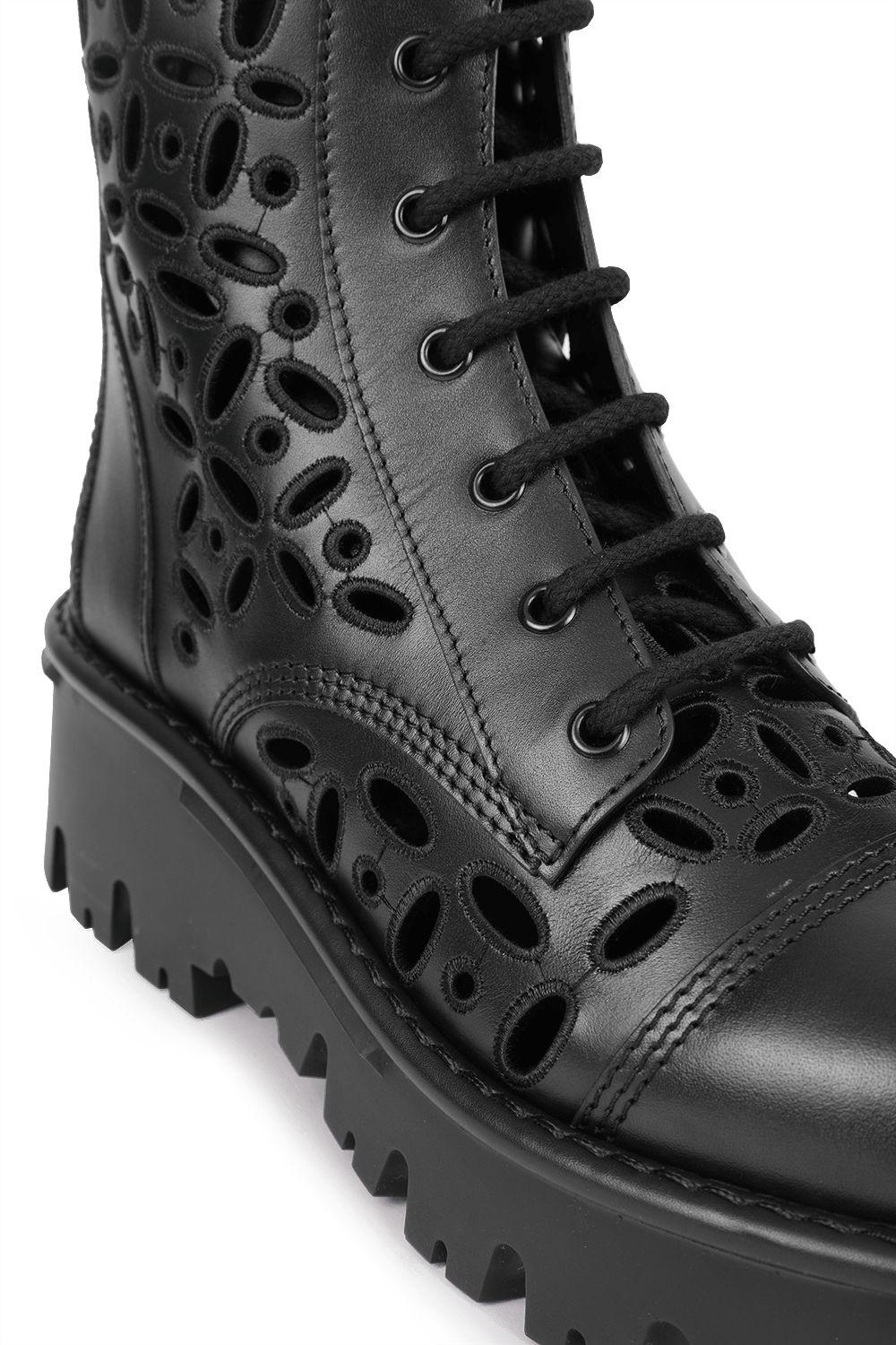 black leather combat boots