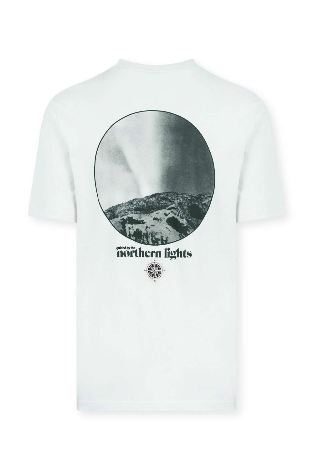 תמונה אחורית של חולצת טי עם הדפס אורות הצפון