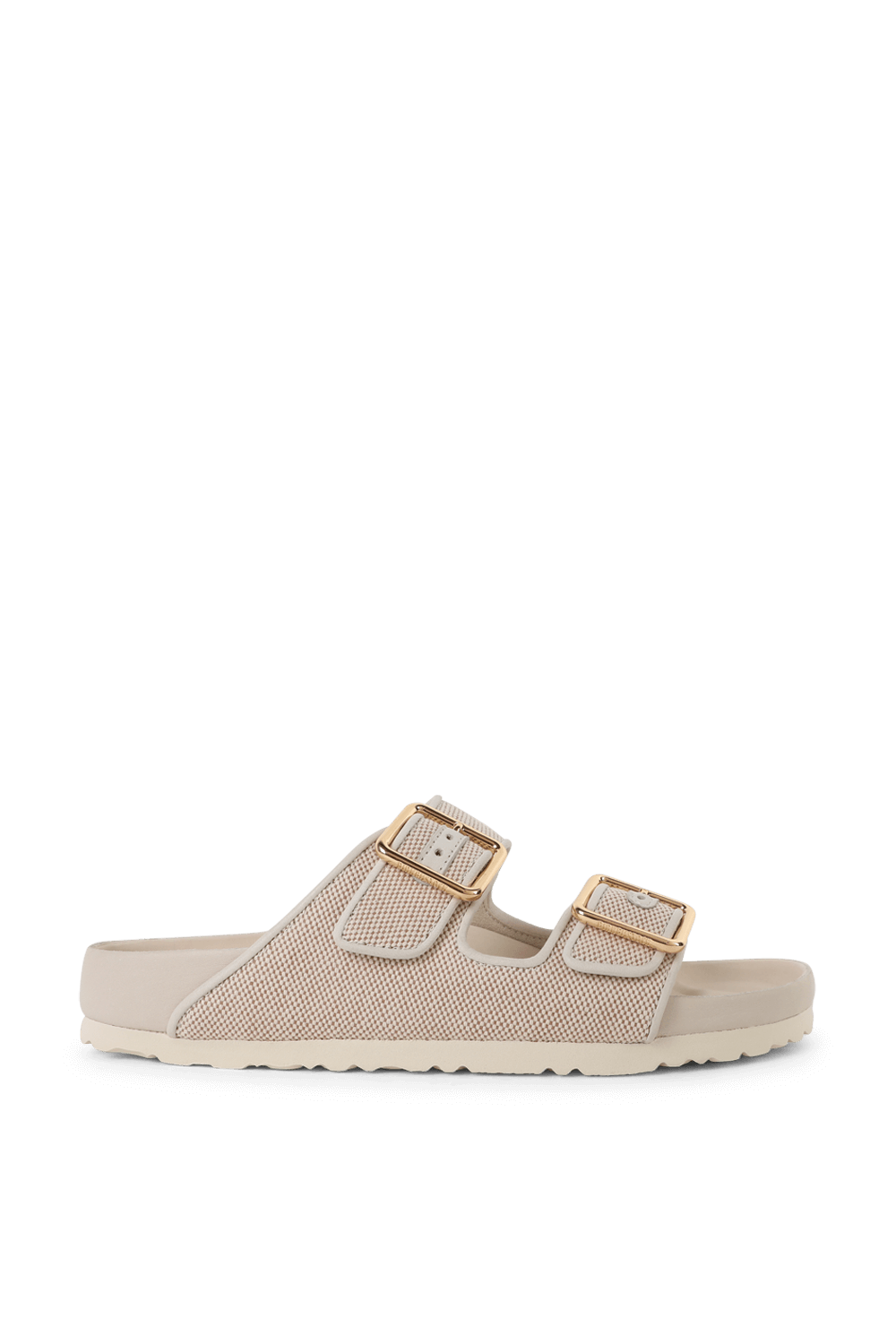 תמונה קידמית של סנדלי אריזונה 1774 בגוון קרם עם אבזם זהב