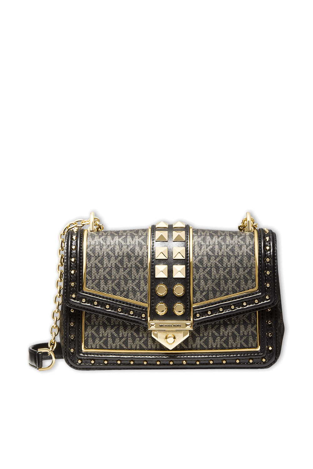 תמונה קידמית של מייקל קורס X 007 ג'יימס בונד תיק צד סוהו בצבע שחור מונוגרמי 