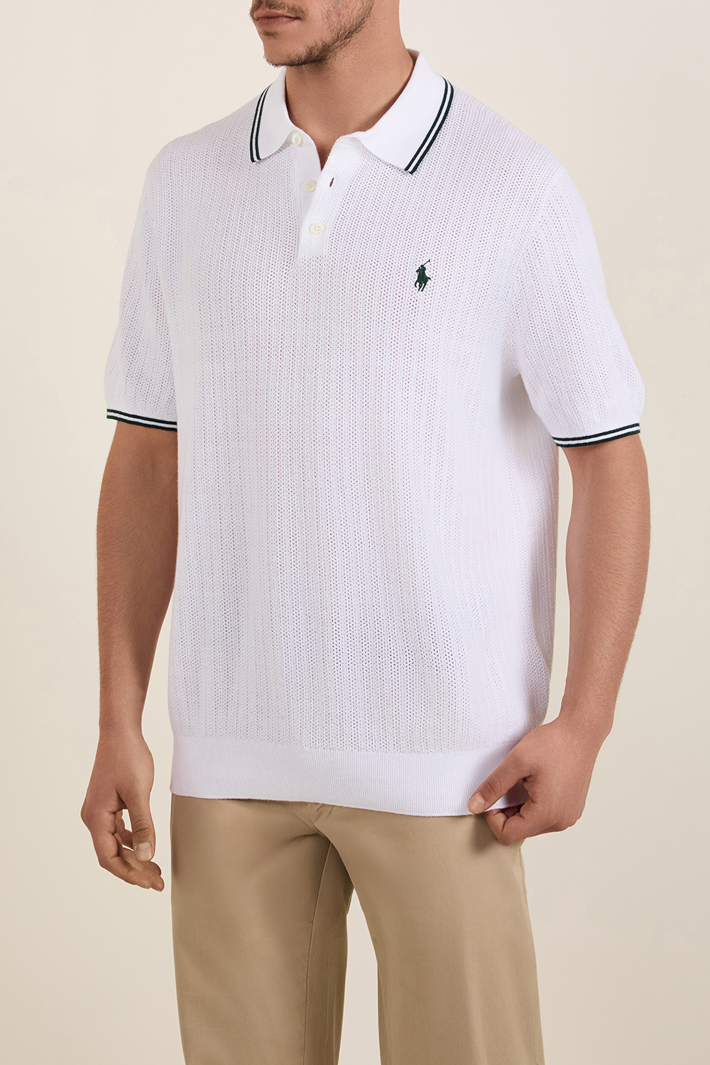 תמונת דוגמן קידמית של פולו רלף לורן X ווימבלדון חולצת פולו סריג