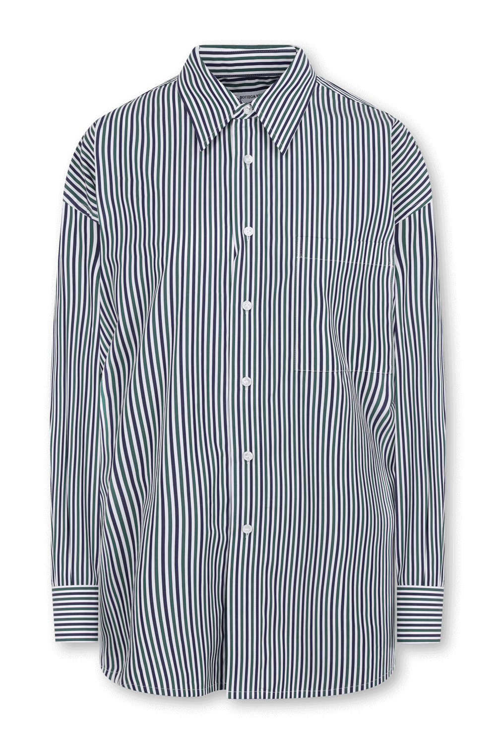 תמונה קידמית של חולצת פסים אוברסייז מכופתרת מכותנה