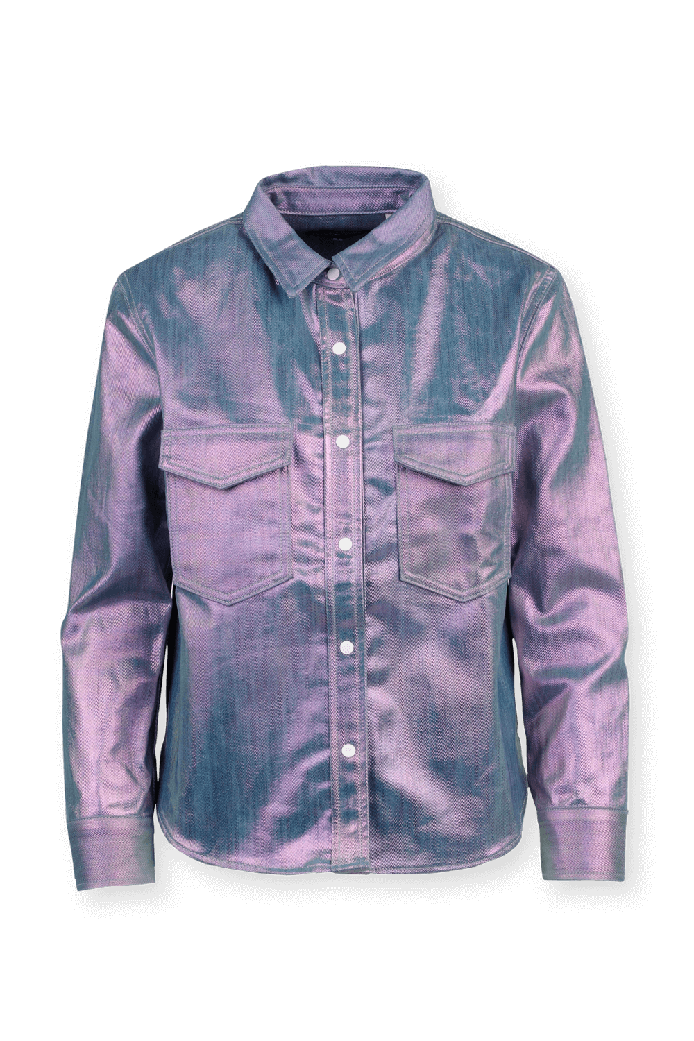 תמונה קידמית של Made and Crafted Denim Shirt in Glossy Purple