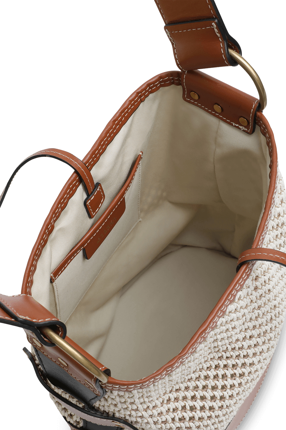 תמונת פנים של תיק קש מרפיה ועור