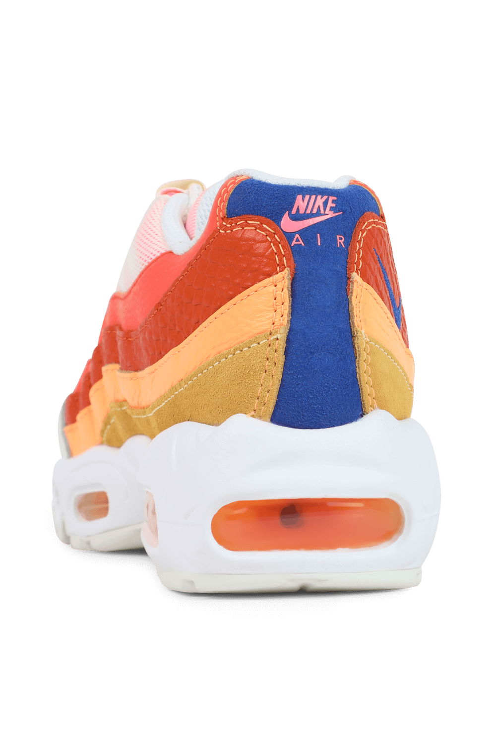 תמונה אחורית של נעלי ספורט אייר מקס 95 בגווני לבן כתום וכחול