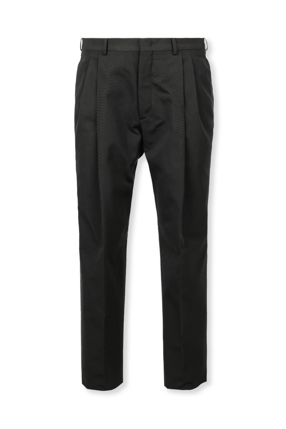 תמונה קידמית של מכנסיים מחויטים שחורים עם קפלים