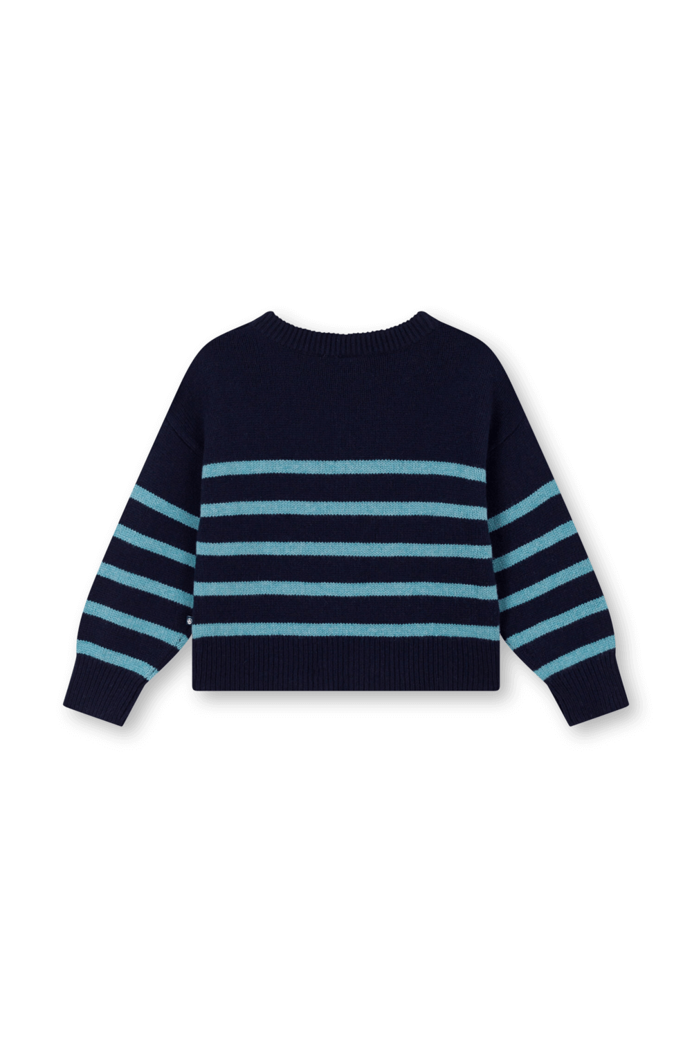 תמונת תקריב של סוודר מצמר וכותנה עם דוגמת פסים - גילאי 6-12 חודשים