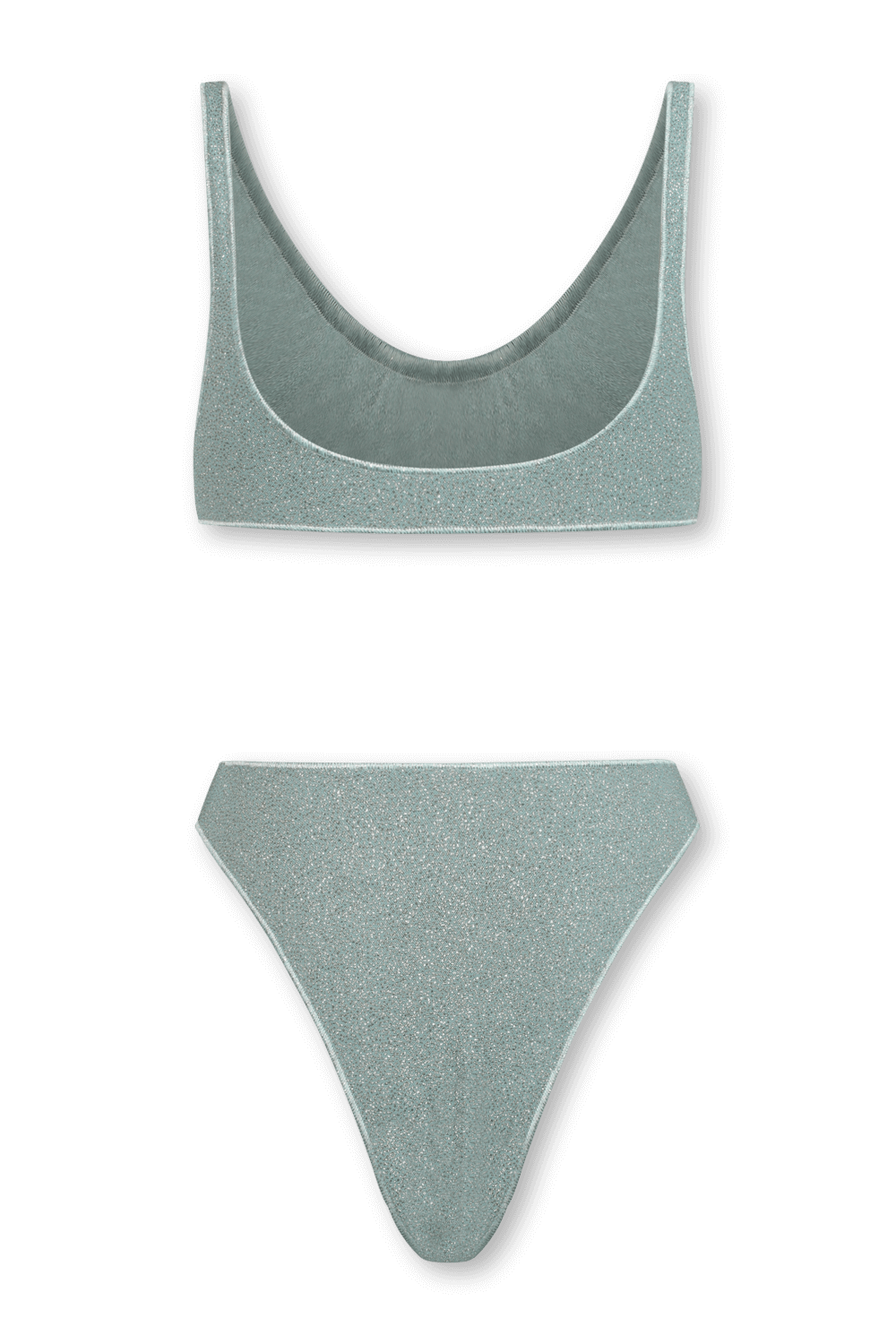 תמונה אחורית של בגד ים שנות ה-90 בגזרה גבוהה בגוון קריסטל