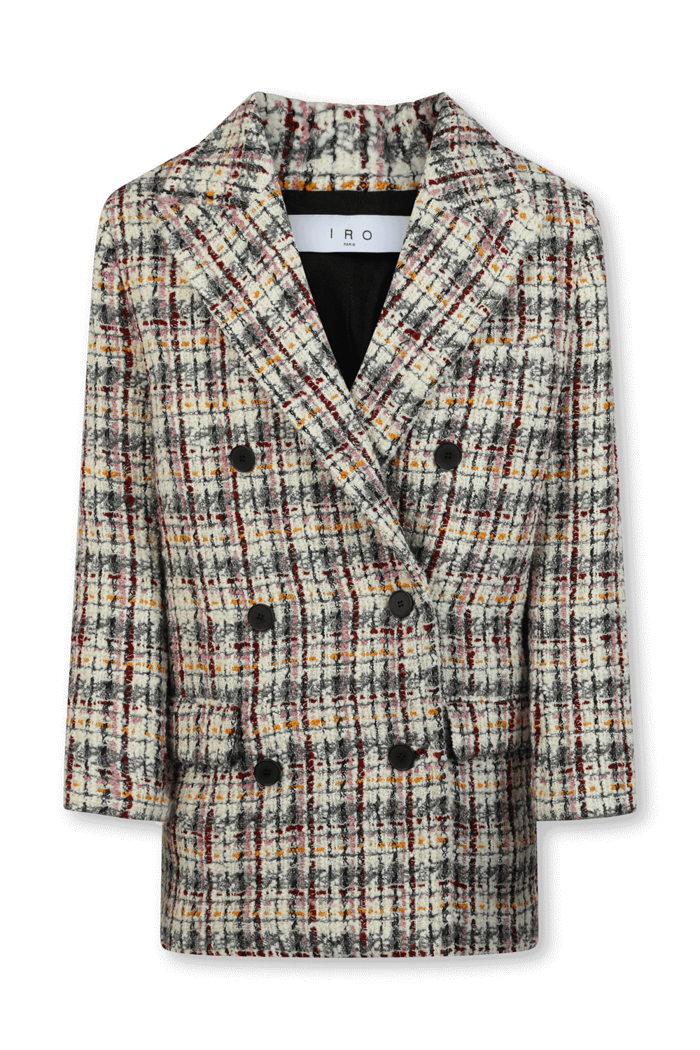 תמונה קידמית של בלייזר צמר עם משבצות